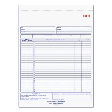 REDIFORM Purchase Order Book, 8.5 x 11, Letter, 3-Part Carbonless, 50 Sets/Book 1L147